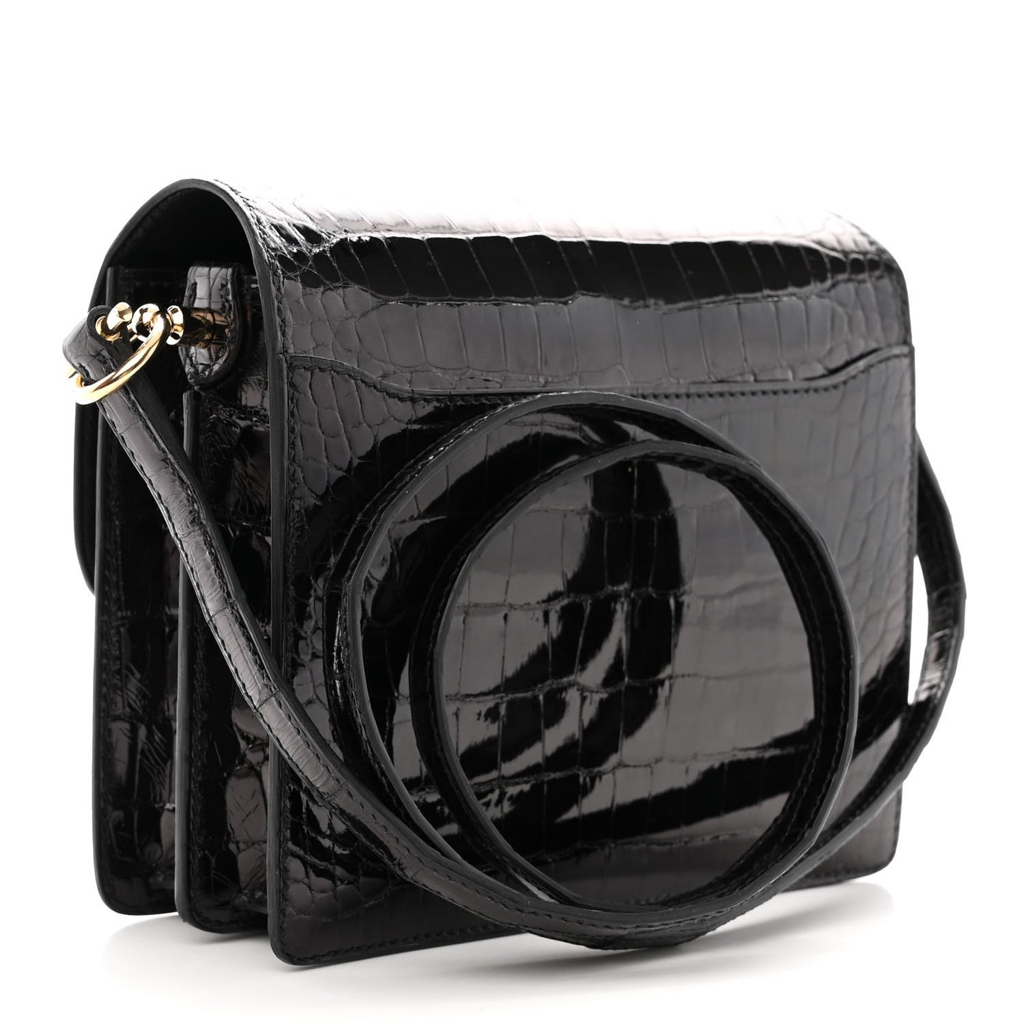 Shiny Alligator Mini Sac Roulis Black