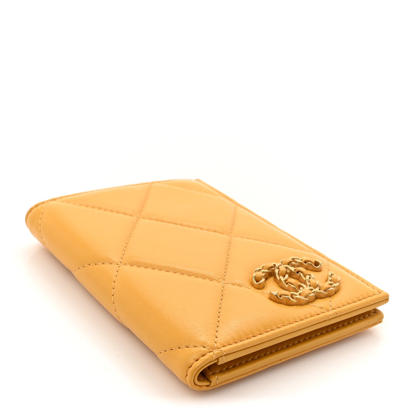 Lambskin Quilted Chanel 19 Passport Holder Yellow