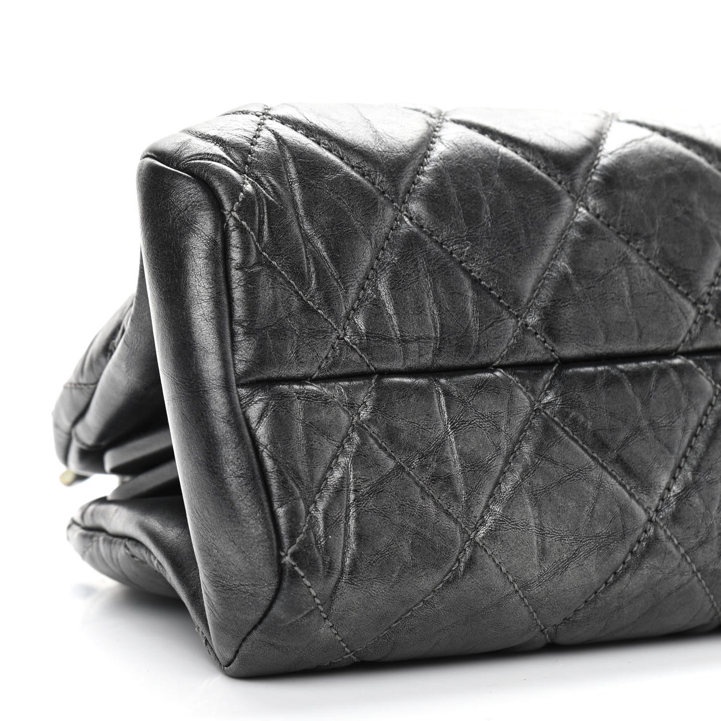 Aged Calfskin Quilted Medium Just Mademoiselle Bowling Bag Grey