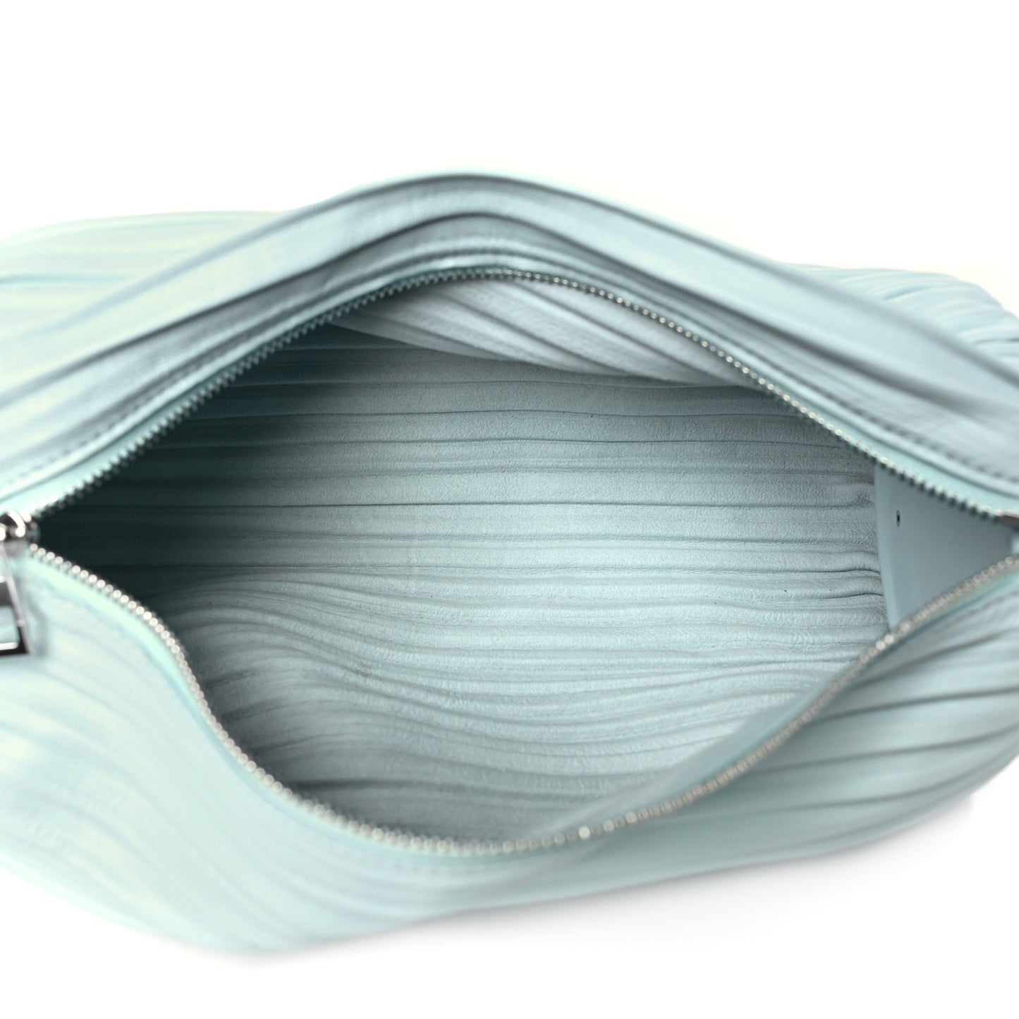 Lambskin Pleated Bracelet Pouch shoulder Bag Blue Iceberg