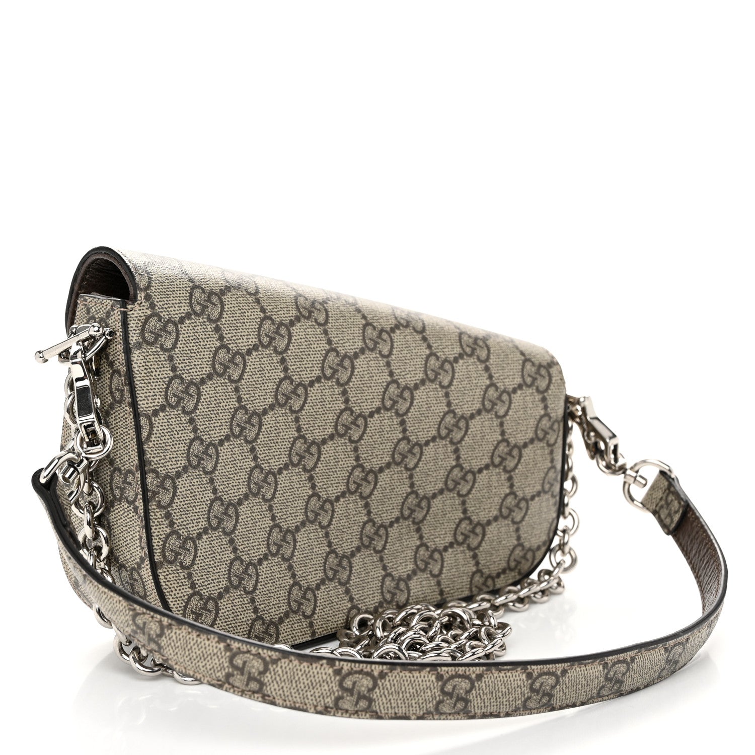 Gucci GG Supreme Monogram Mini Horsebit 1955 Asymmetric Shoulder Bag Beige Ebony 3 of 10