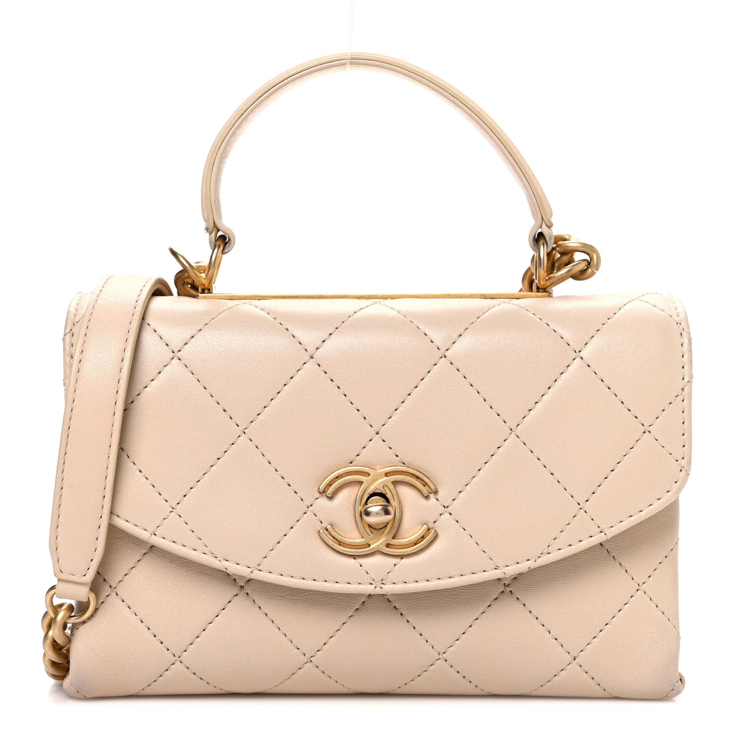 Chanel Lambskin Quilted Small Trendy Spirit Top Handle Bag Beige