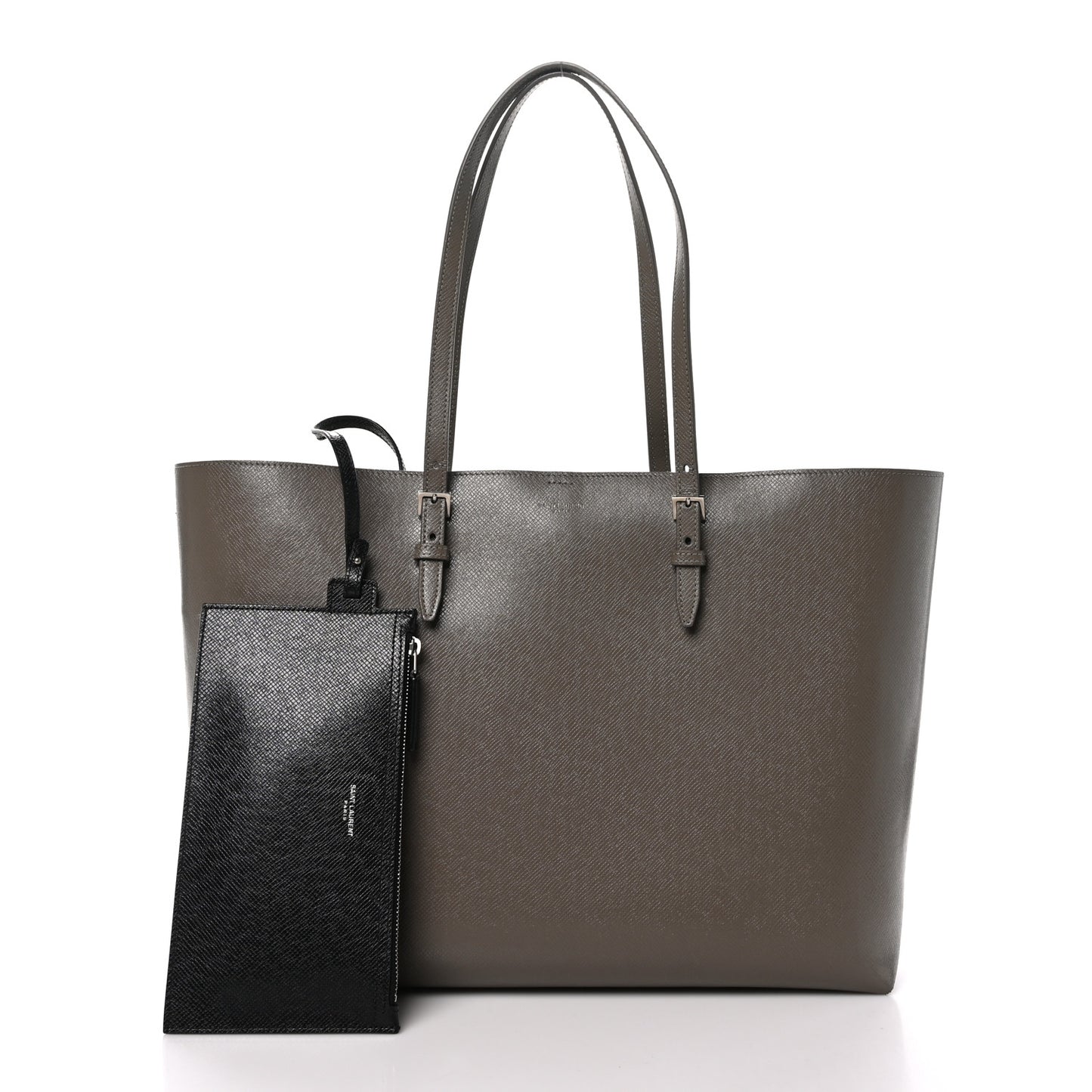 Grained Calfskin Large Shopping Tote Warm Taupe Black