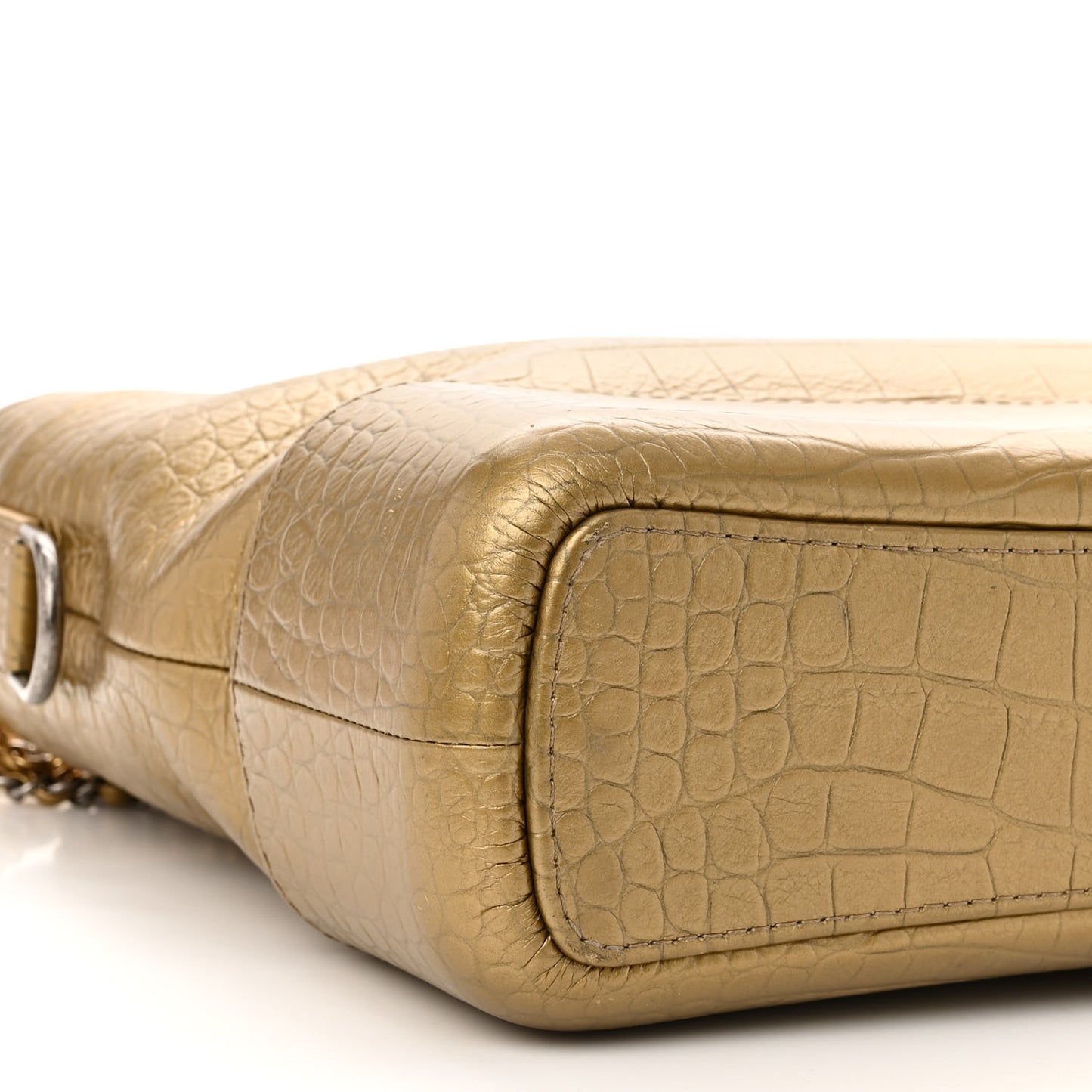 Metallic Calfskin Crocodile Embossed Medium Gabrielle Cocodile Hobo Gold
