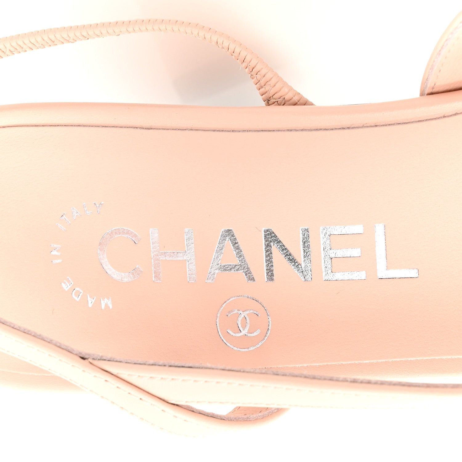 Chanel Calfskin Grosgrain Cap Toe CC Slingback Pumps 37 Light Pink Black 8 of 10