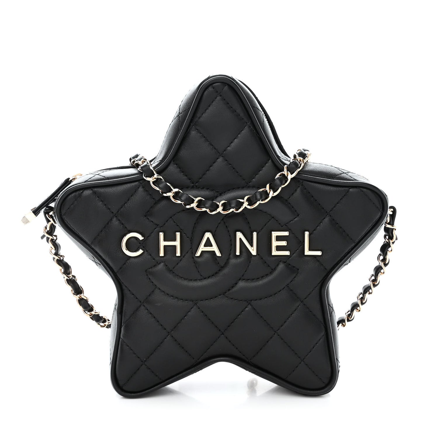 Lambskin Quilted Walk of Fame Star Bag Black