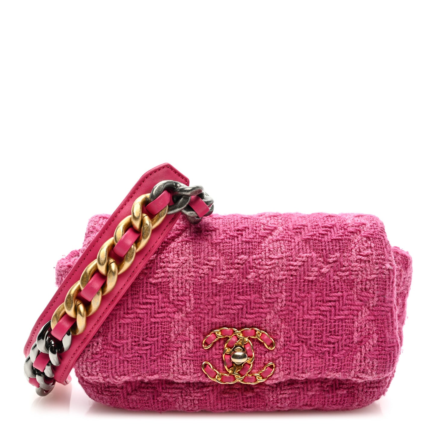 Tweed Quilted Chanel 19 Waist Bag Pink