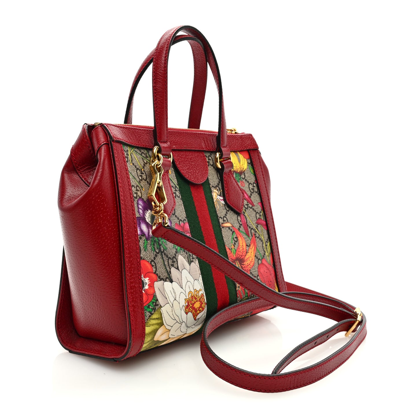 GG Supreme Monogram Flora Web Small Ophidia Tote Bag Red