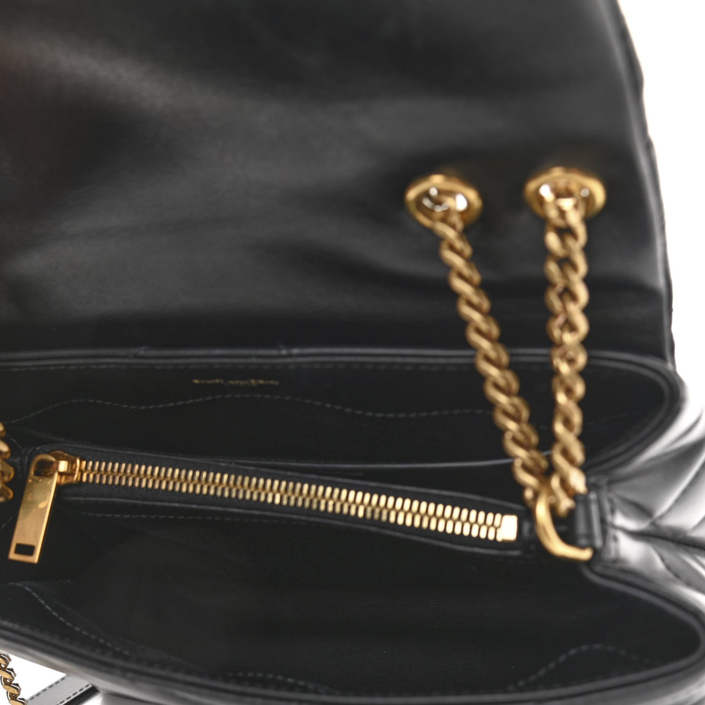 Calfskin Y Quilted Monogram Small Loulou Chain Satchel Black