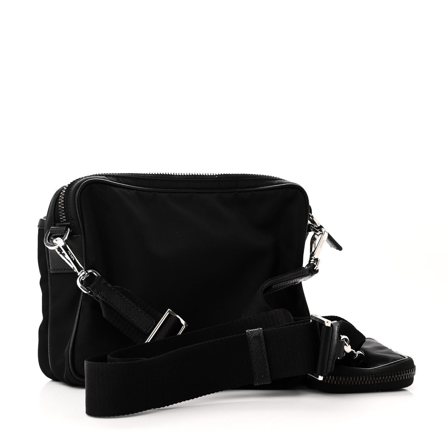Re-Nylon Saffiano Pocket Single Snap Buckle Shoulder Bag Black