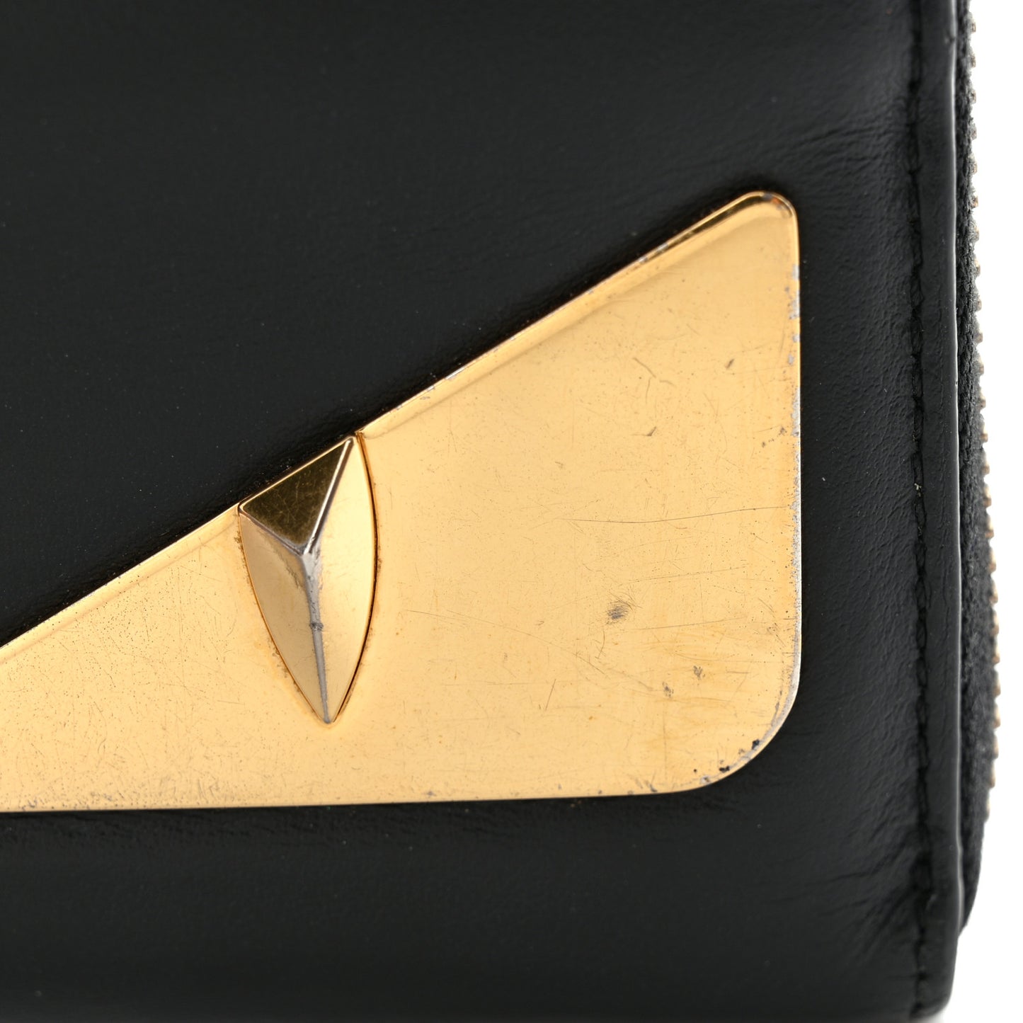 Vitello Century Metal Monster Eyes Zip Around Wallet Black