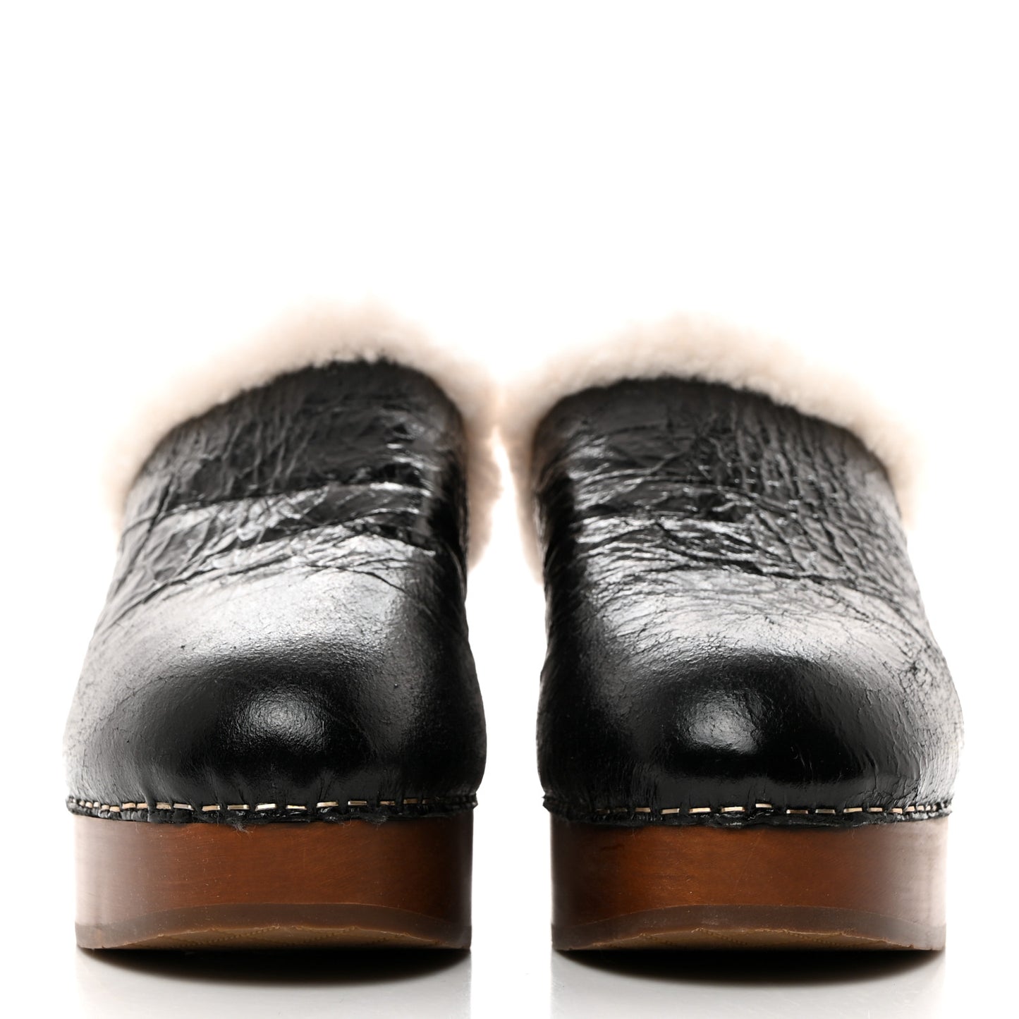 Crackled Sheepskin CC Mules 40 Black