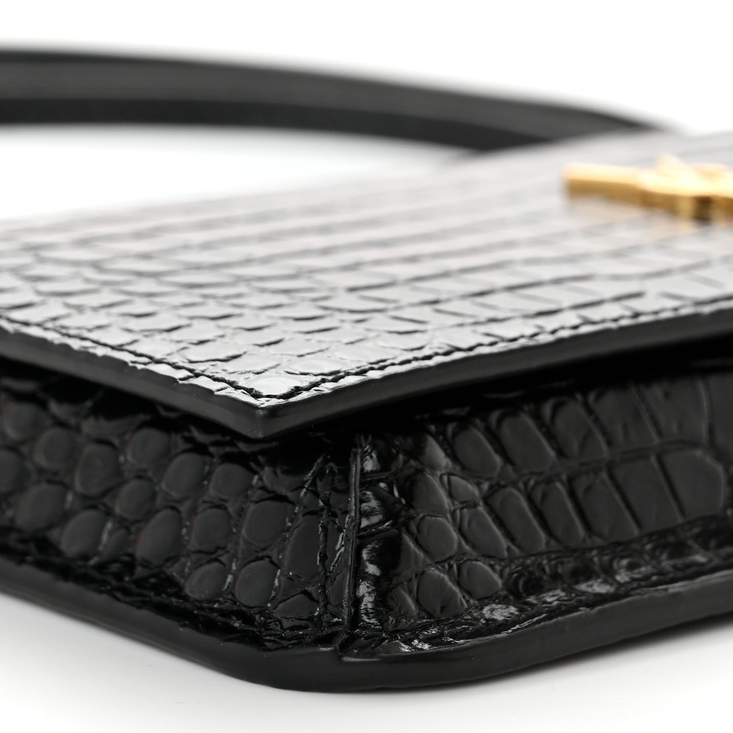Crocodile Embossed Monogram Phone Holder Crossbody Black