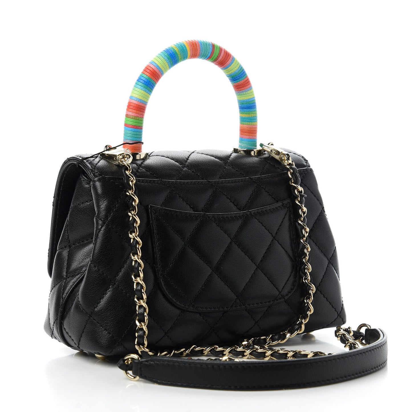 Goatskin Quilted Rainbow Extra Mini Coco Handle Flap Black