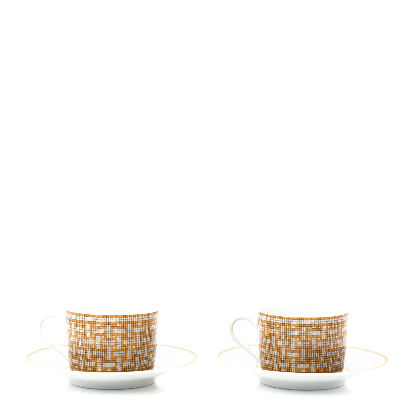 Porcelain Mosaique Au 24 Gold Tea Cup And Saucer Set Of 2