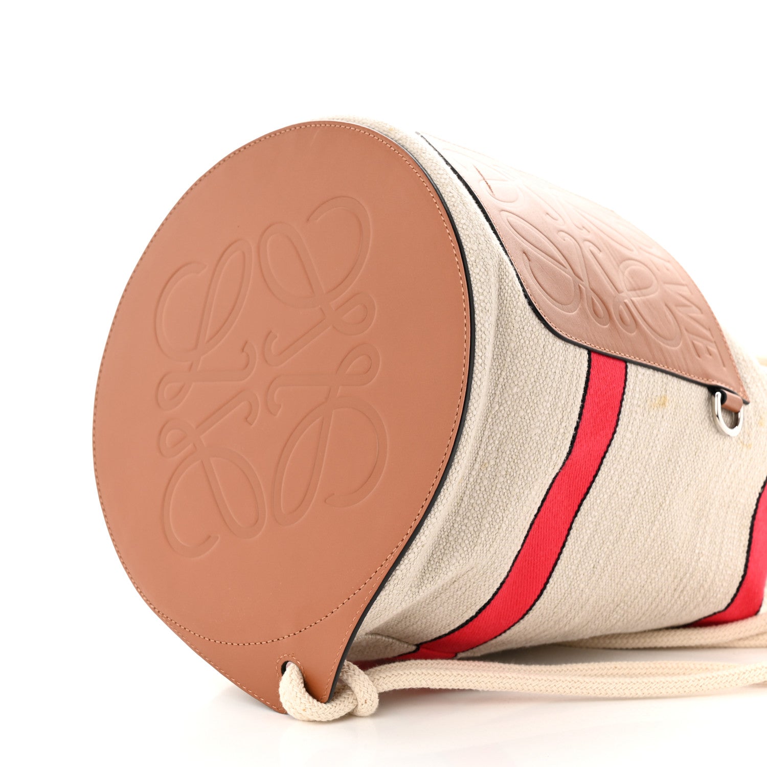 Loewe Calfskin Jacquard Linen Anagram Paulas Ibiza Small Sailor Bag Tan Ecru Red 10 of 12