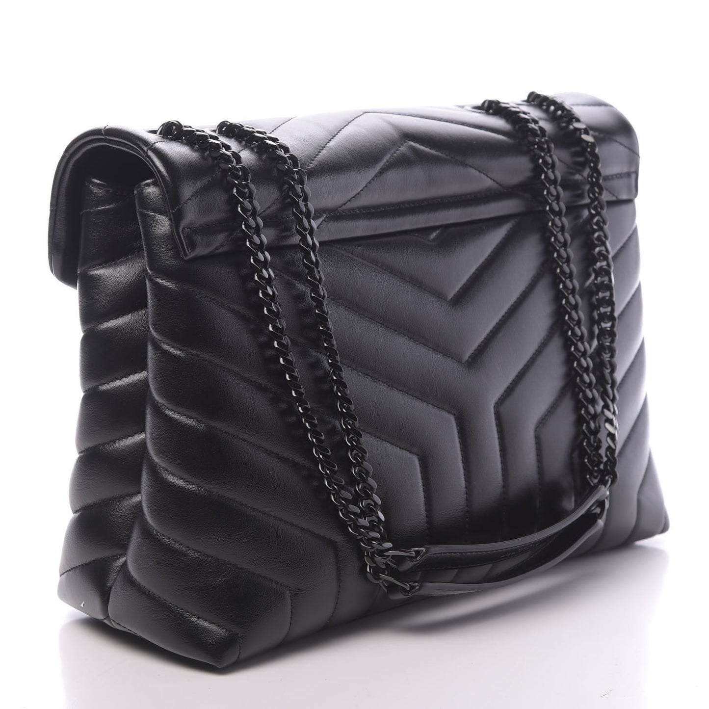 Calfskin Y Quilted Monogram Medium Loulou Chain Satchel Black