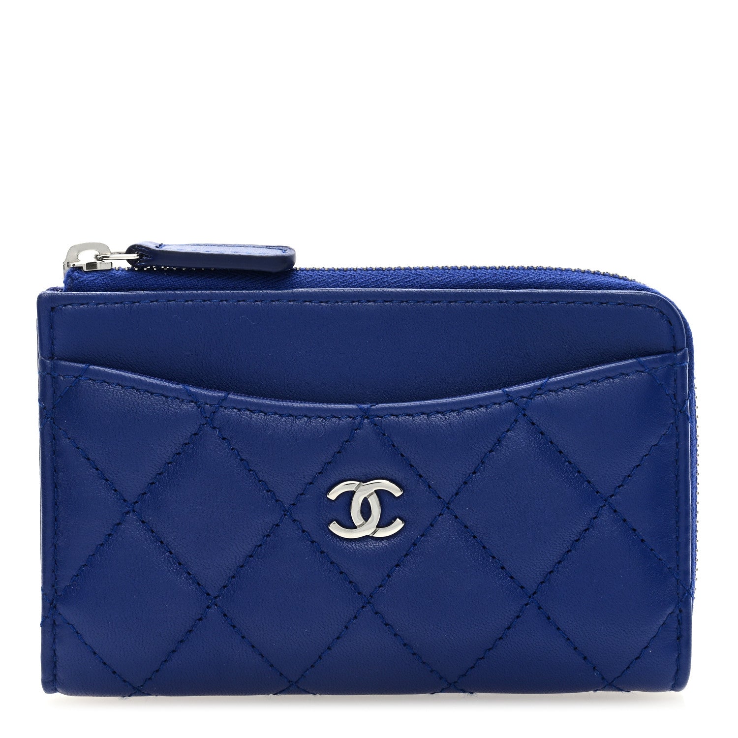 Chanel Lambskin Quilted Zip Card Holder Blue 1 of 7