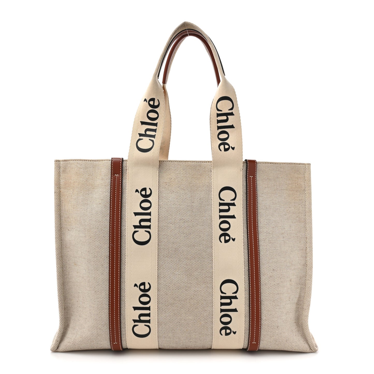 Cotton Calfskin Large Woody Ribbon Tote White Brown