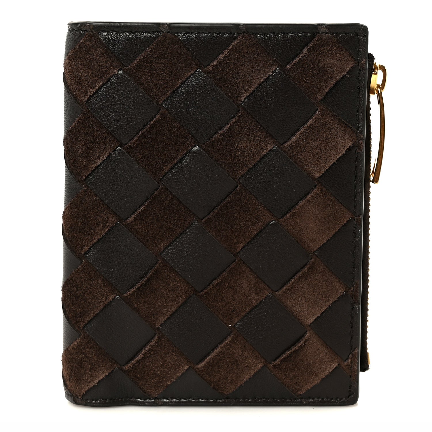 Bottega Veneta Nappa Suede Intrecciato Bifold Zip Wallet Brown