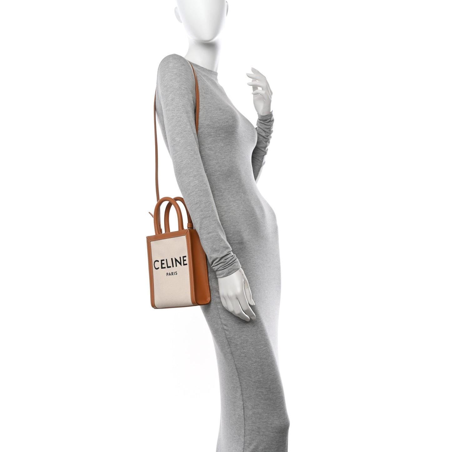 Canvas Calfskin Mini Vertical Cabas Natural Tan