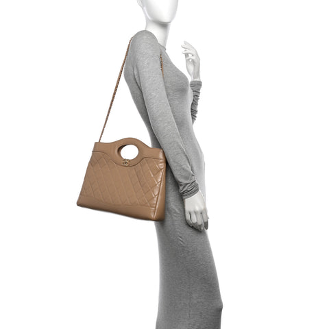 Shiny Lambskin Quilted 31 Shopping Bag Beige