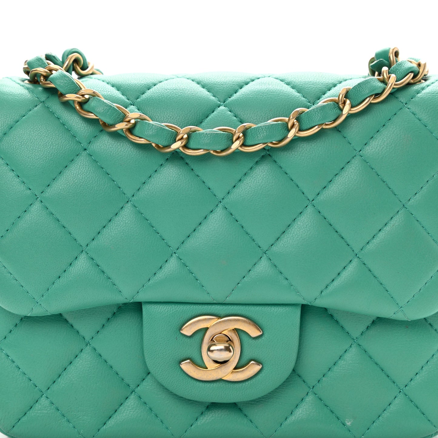 Lambskin Quilted Mini Square Flap Green