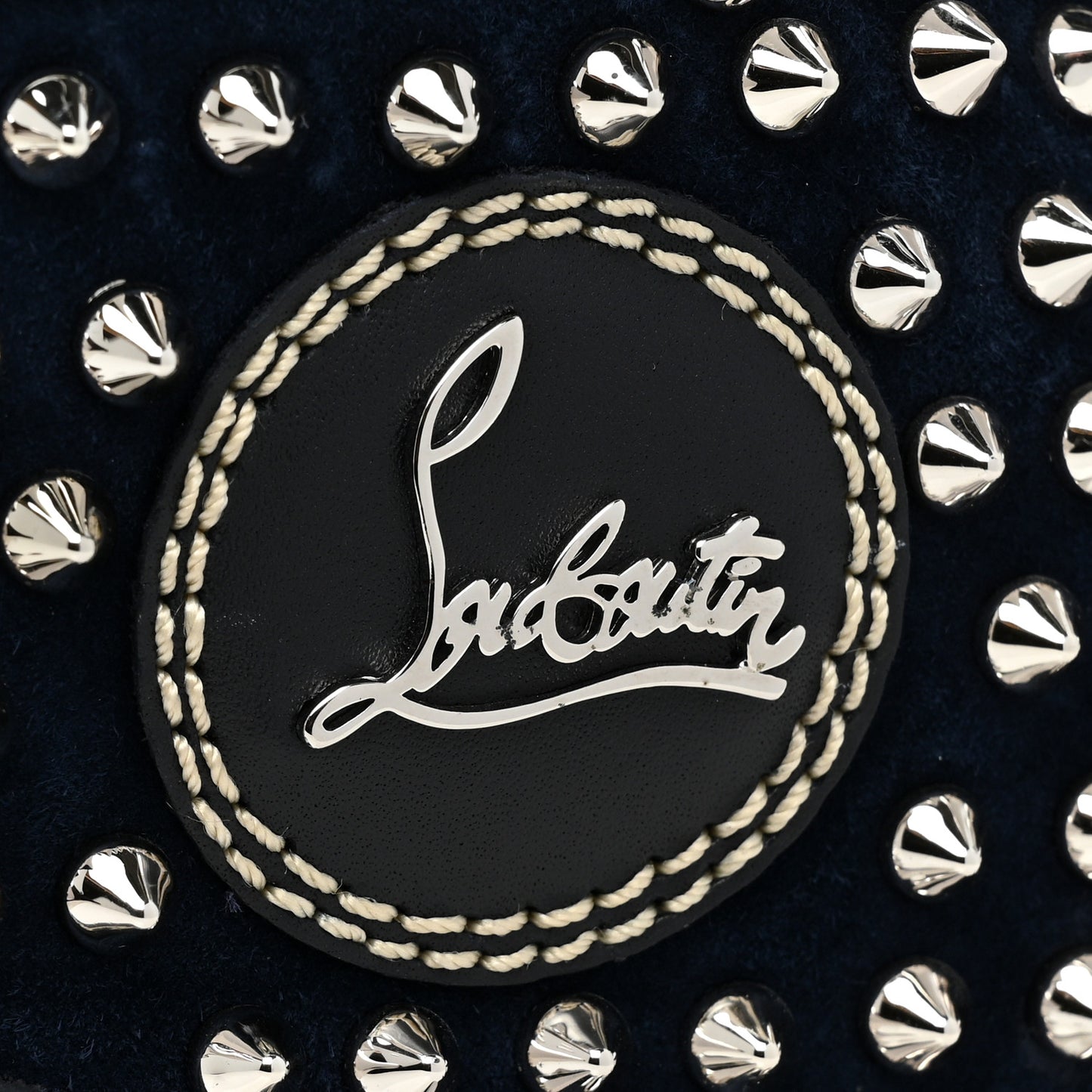 Calfskin Mens Louis Spikes Flat Sneakers 44 Navy Black