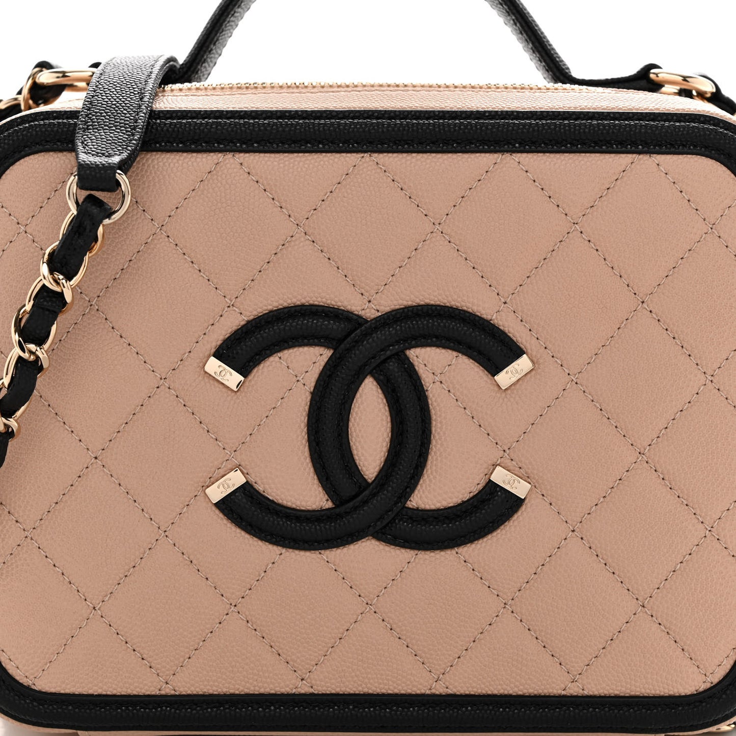 Caviar Quilted Medium CC Filigree Vanity Case Beige Black