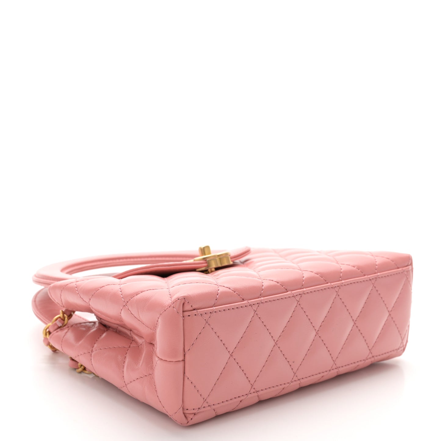 Shiny Aged Calfskin Quilted Nano Kelly Shopper Coral Pink
