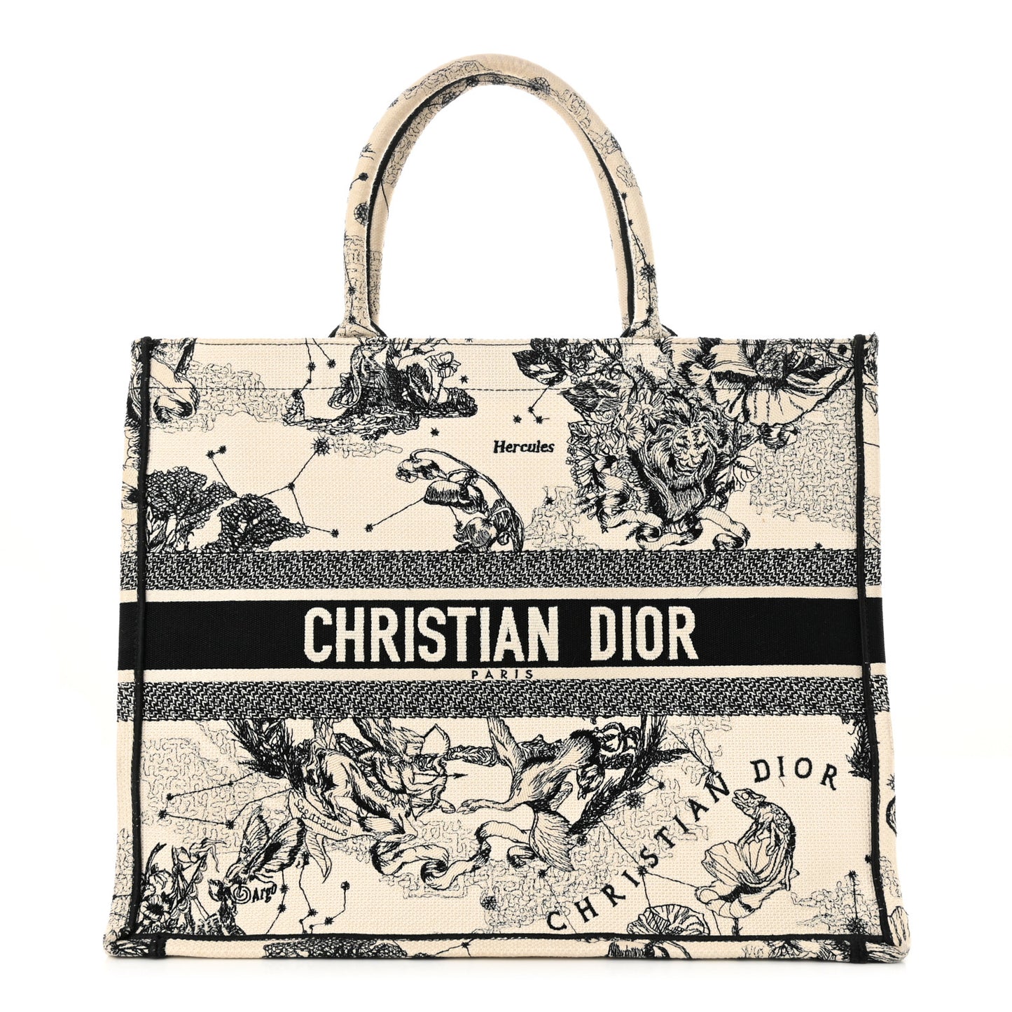 Canvas Embroidered Large Zodiac Toile De Jouy Book Tote Latte