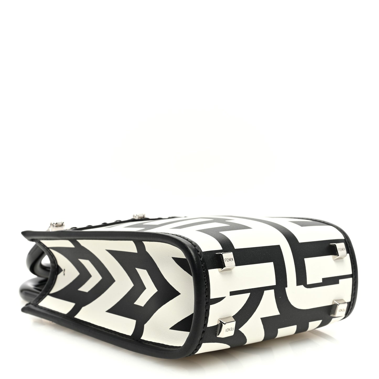 X MARC JACOBS Vitello King Plexiglass Logo Print Mini Fendi Sunshine Shopper Tote Black White