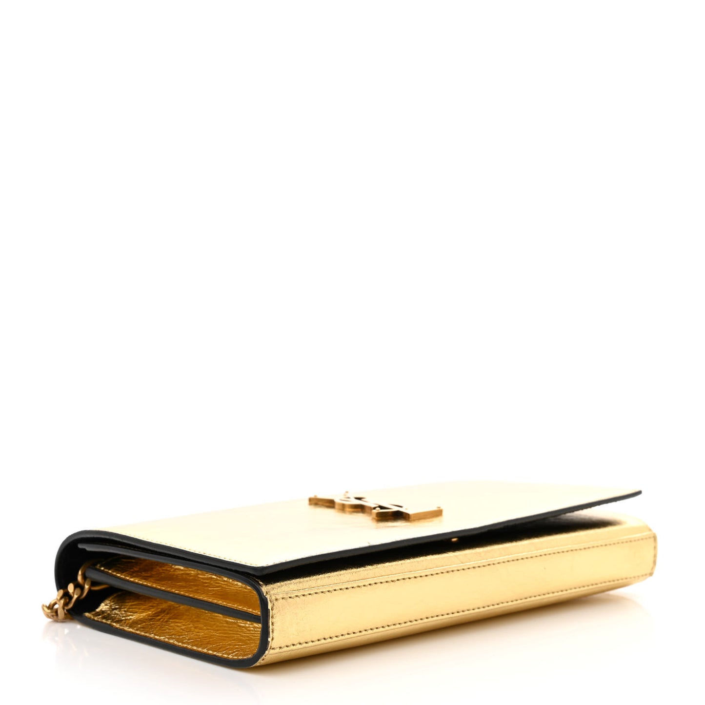Metallic Calfskin Monogram Chain Wallet Gold
