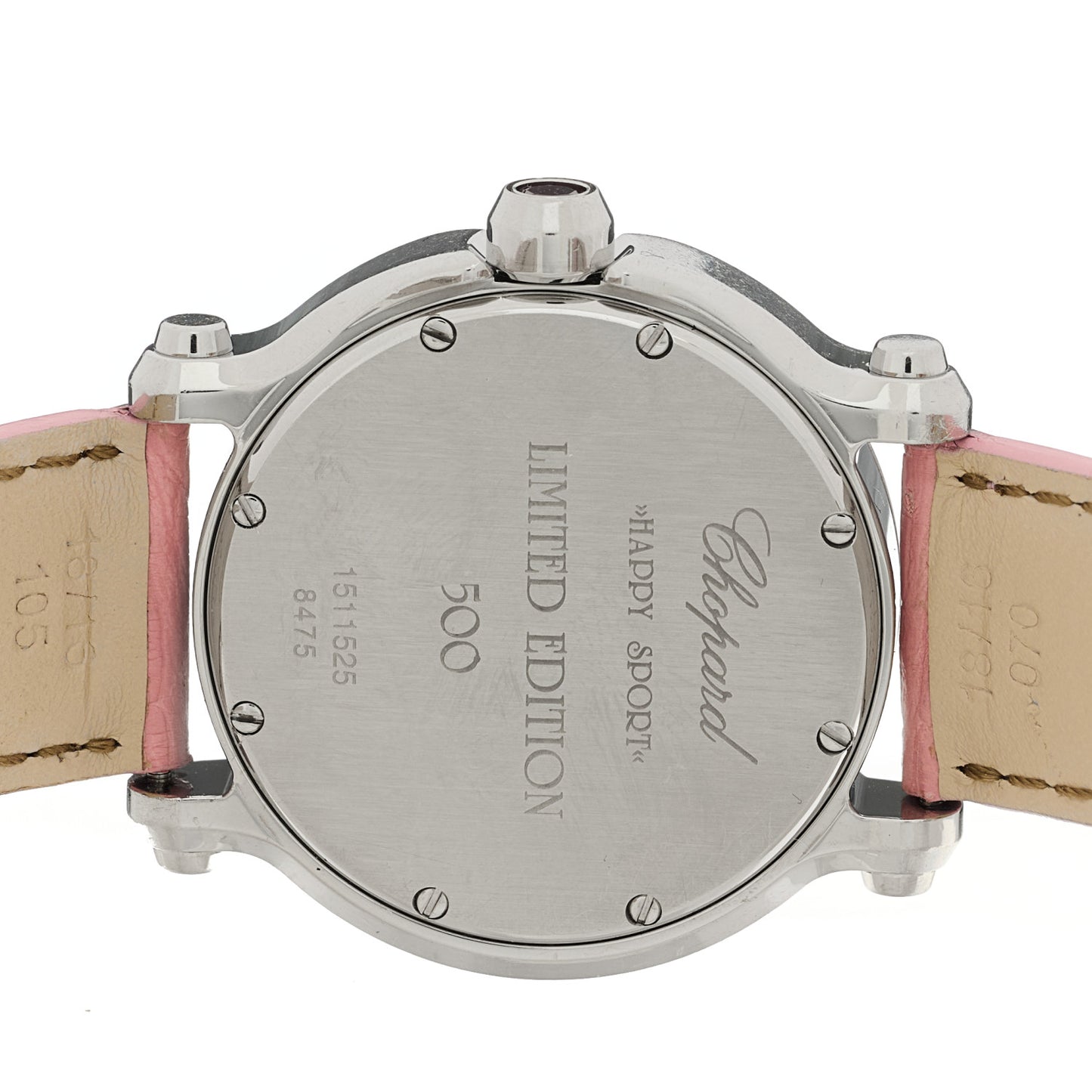 Stainless Steel Alligator Diamond Pink Sapphire Pink Mother of Pearl 36mm Happy Sport Hearts Quartz Watch