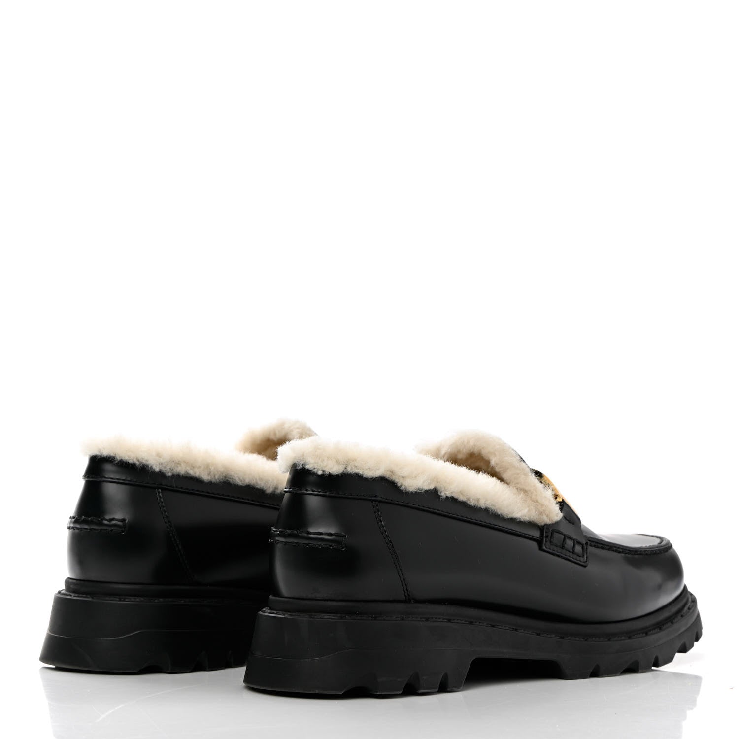 Christian Dior Brushed Calfskin Shearling Dior Code Lug Sole 15mm Loafers 36.5 Black Natural 4 of 11