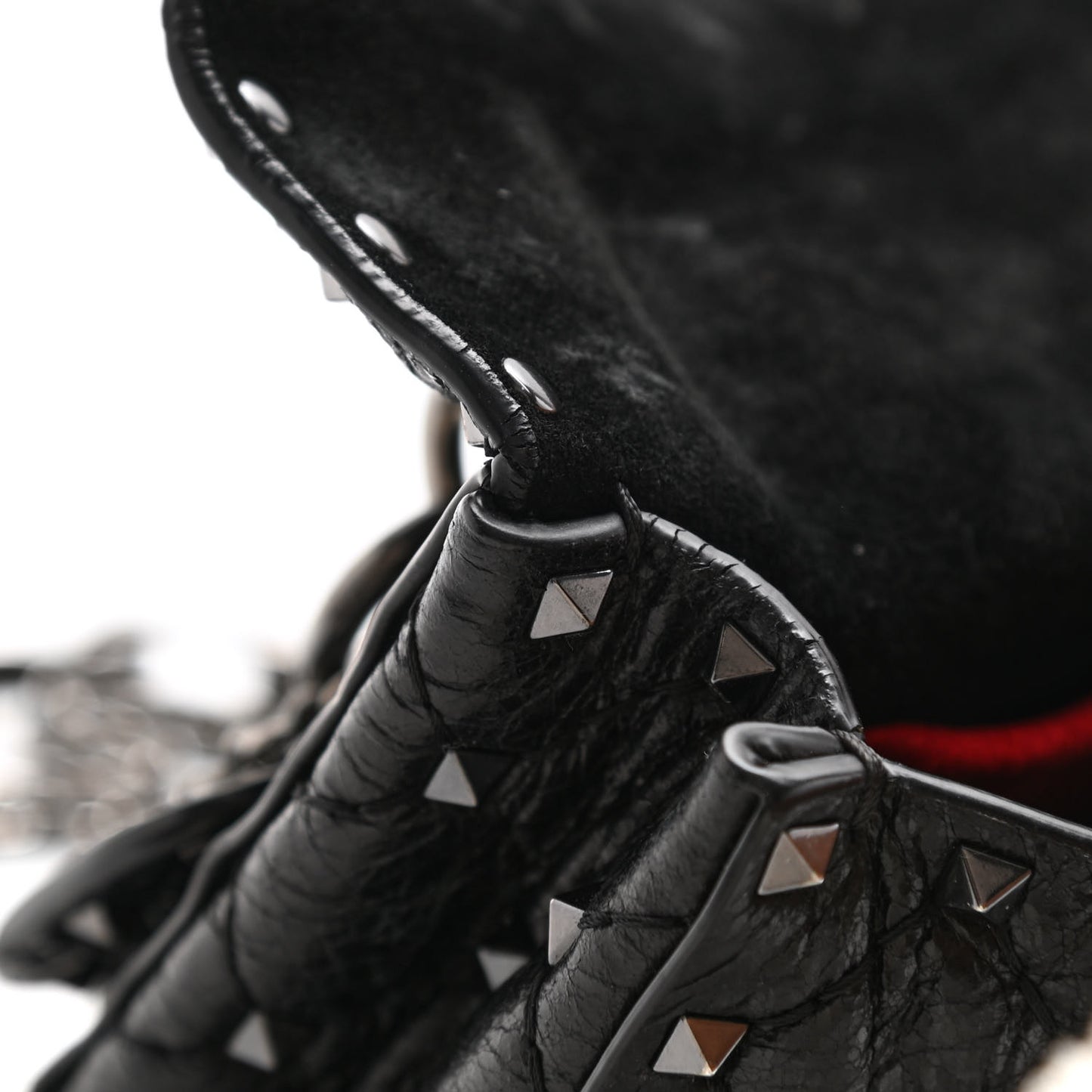 Craquele Nappa Small Rockstud Spike Shoulder Bag Black