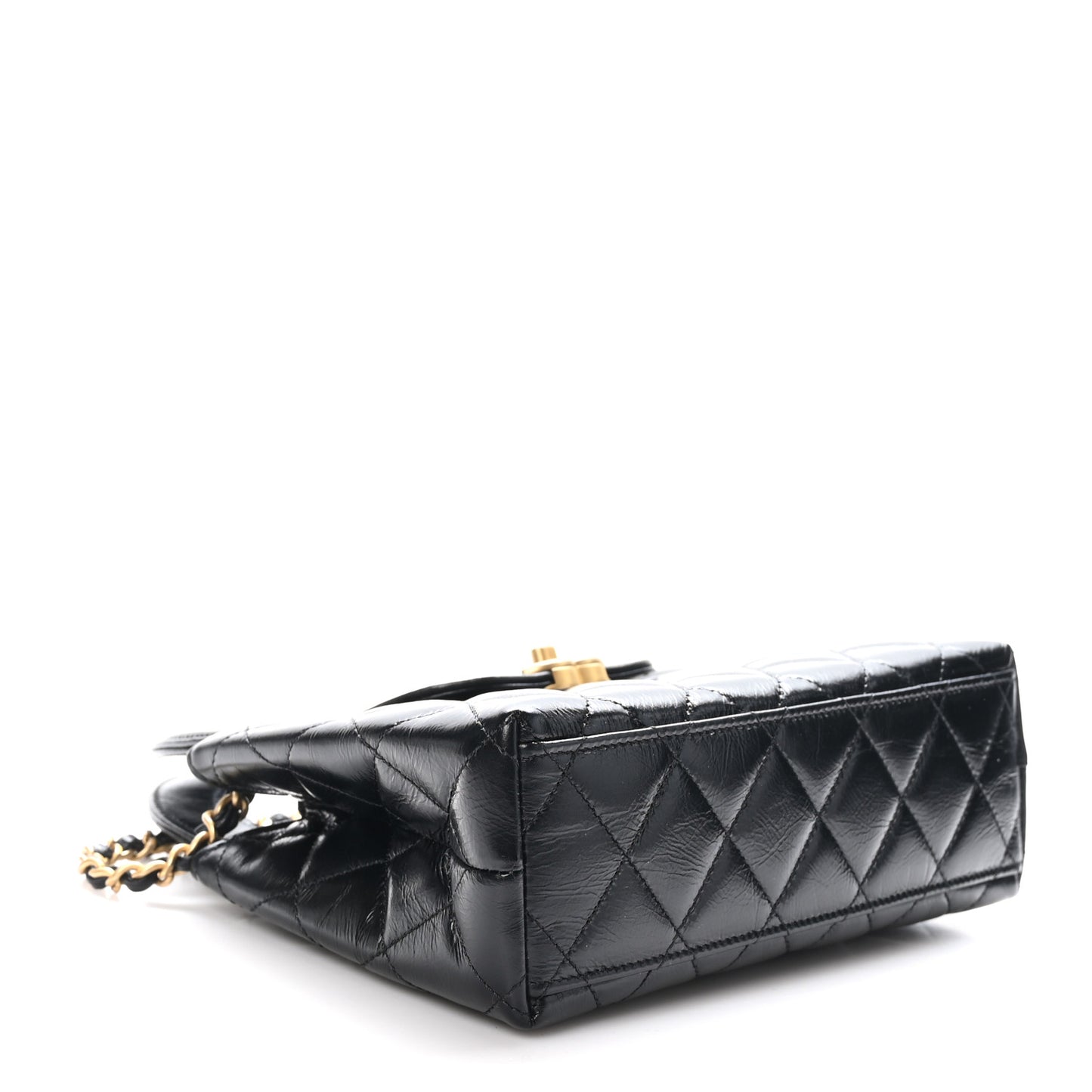 Shiny Aged Calfskin Quilted Nano Kelly Shopper Black