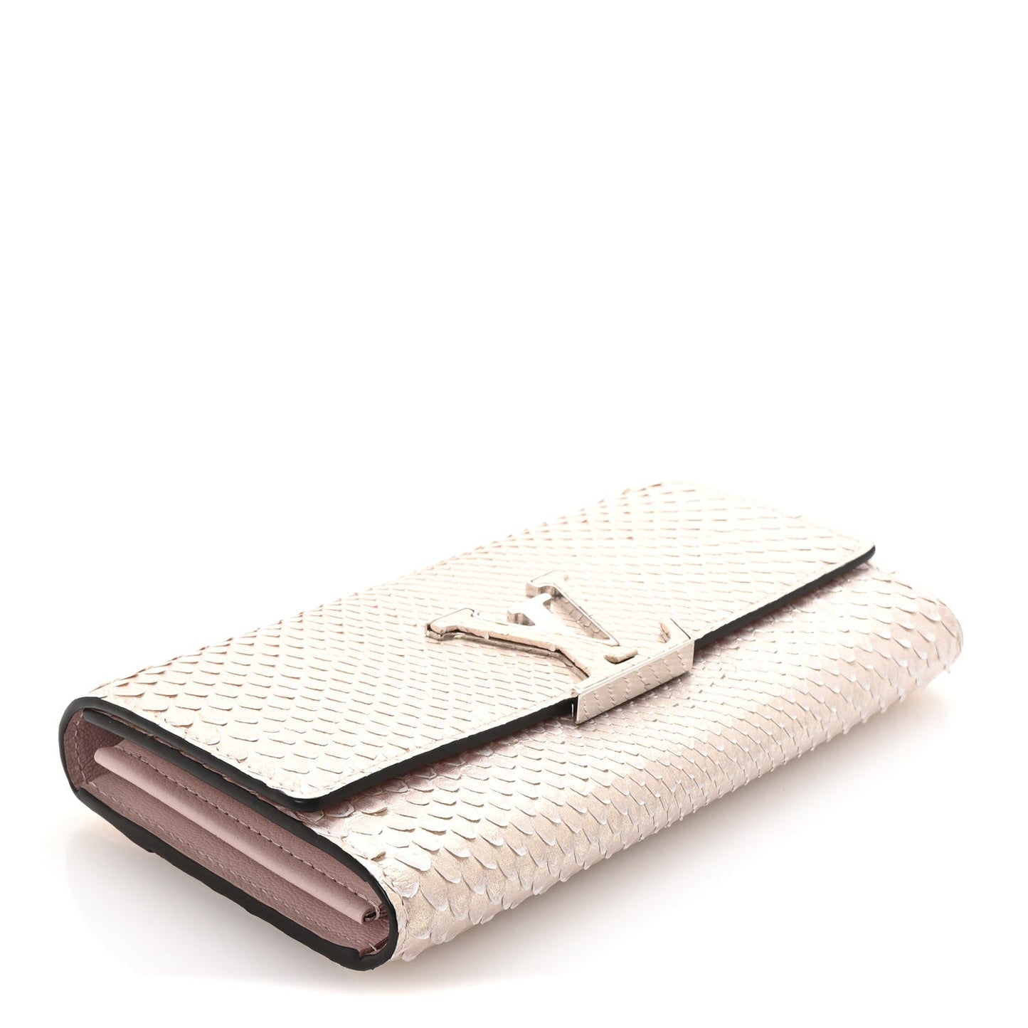 Metallic Snakeskin Capucines Wallet Pink