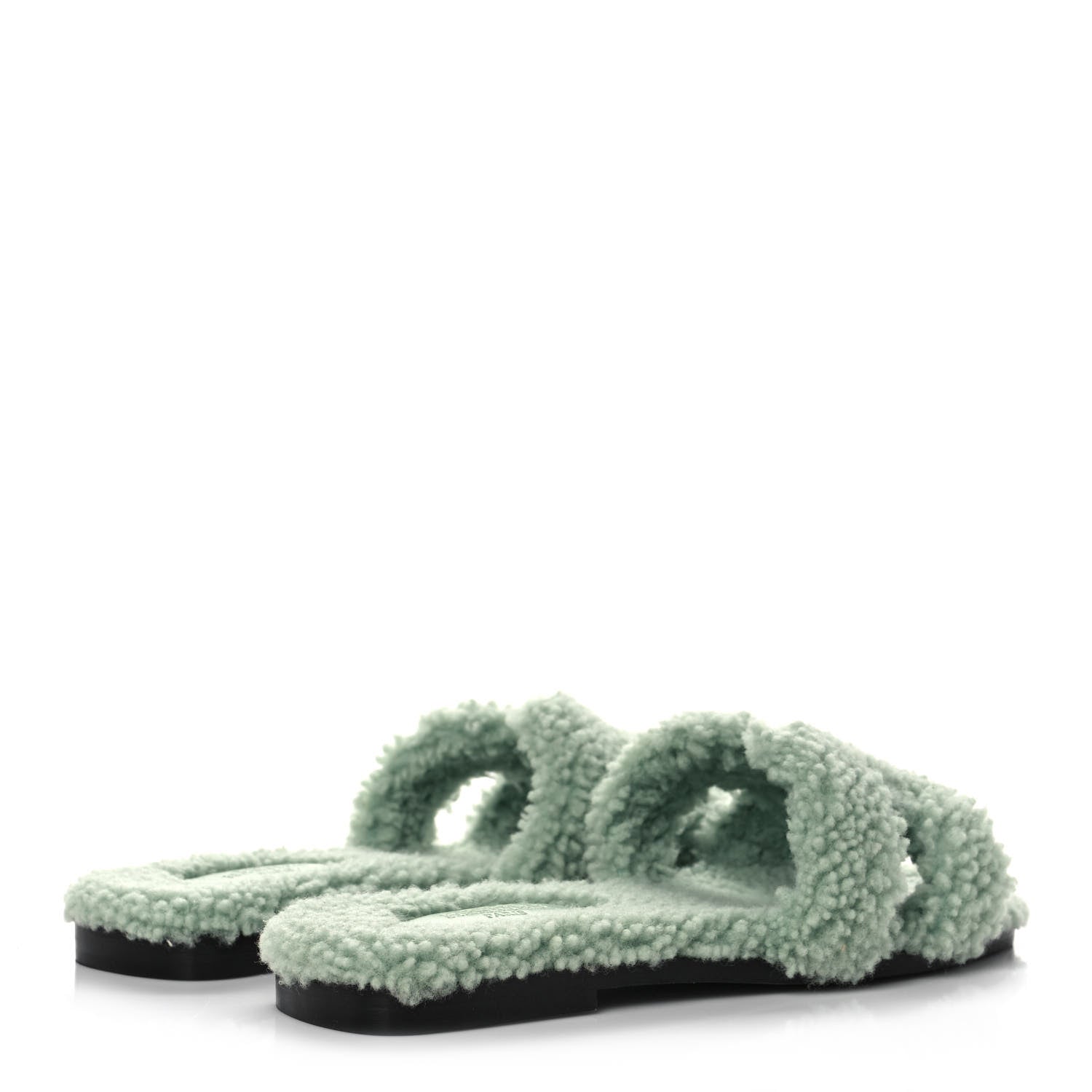Hermes Woolskin Oran Sandals 37.5 Vert D'Eau 4 of 8