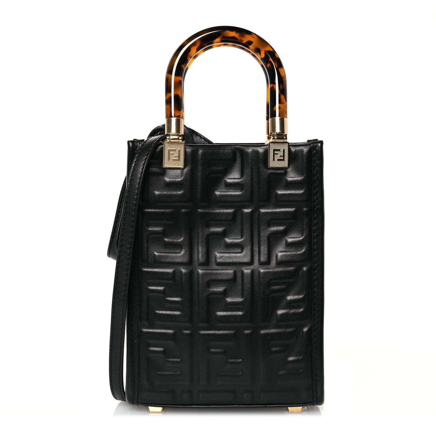 Vitello Plexiglass FF Embossed Mini Fendi Sunshine Shopper Tote Black