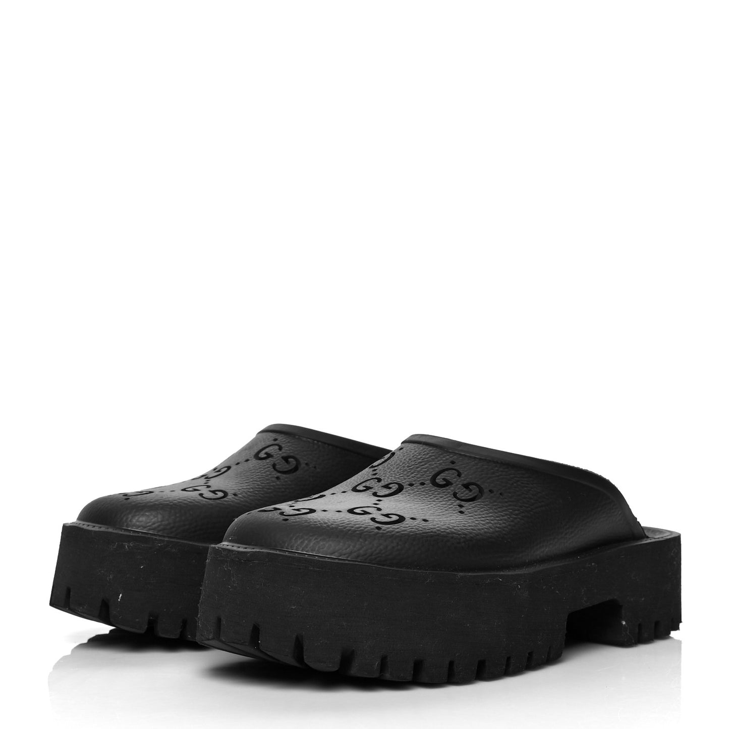 Rubber GG Monogram Perforated Elea Platform 55mm Lug Sole Sandals 40 Black