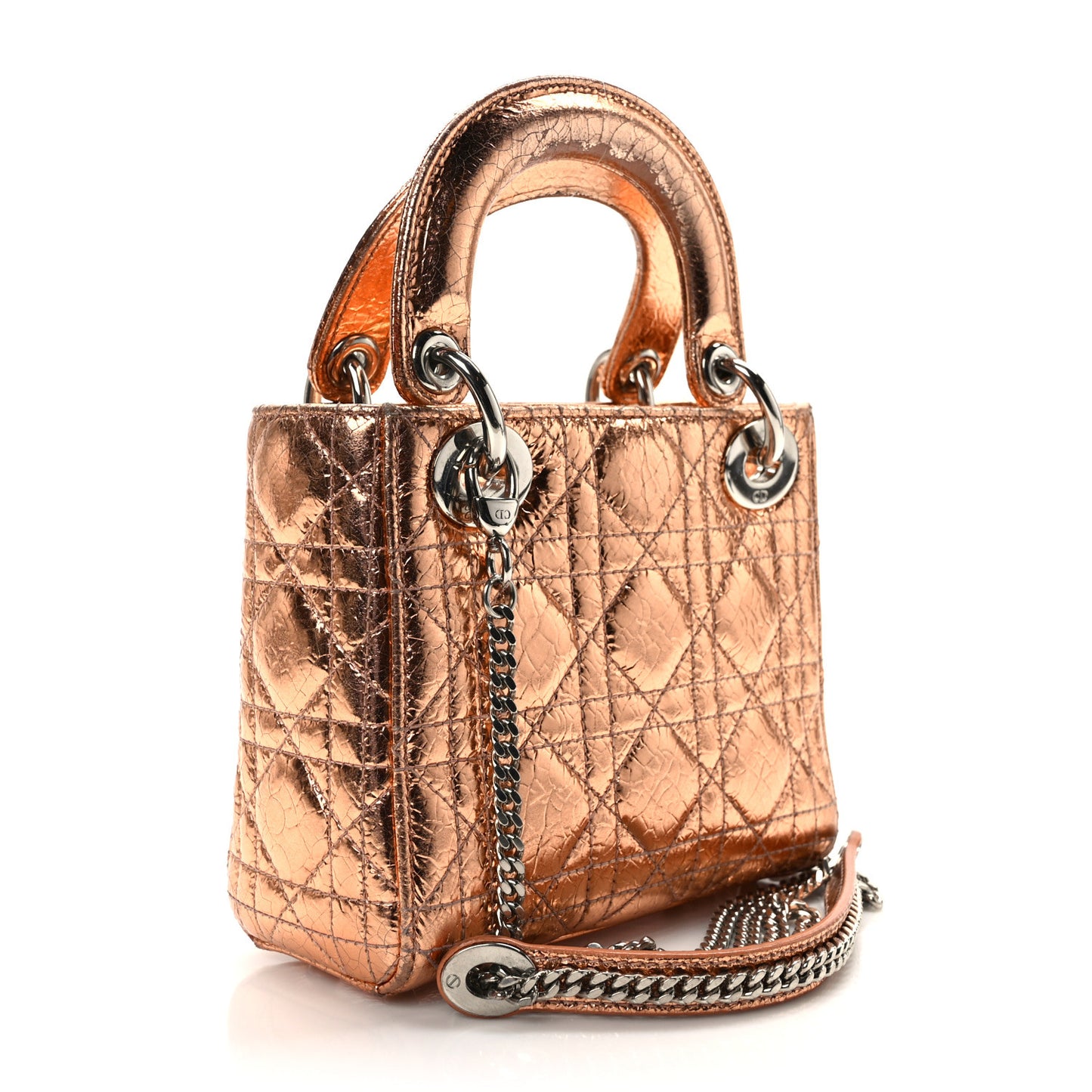 Metallic Crinkled Lambskin Cannage Mini Lady Dior Pink