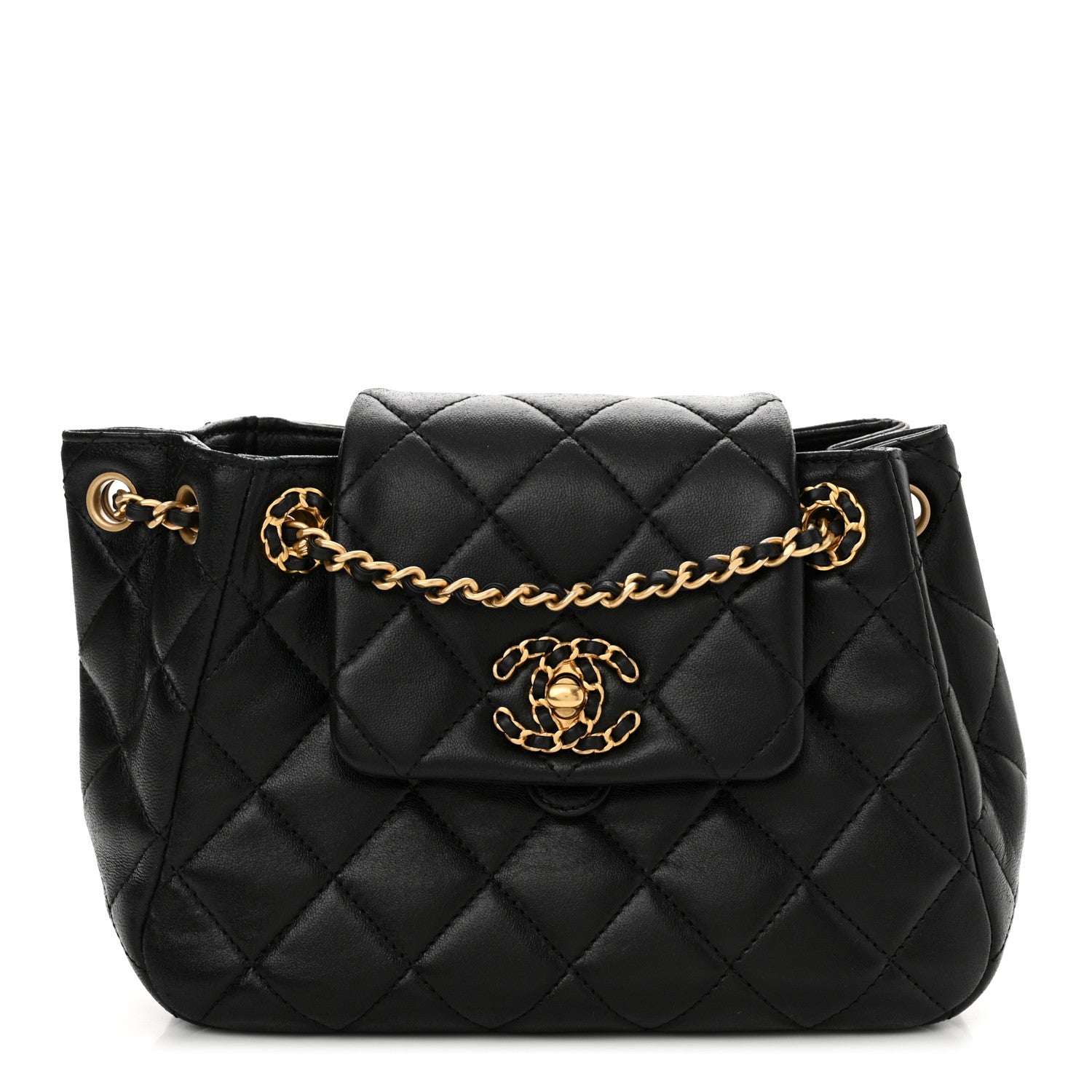 Chanel Lambskin Quilted Braided CC Accordion Flap Bag Black 1 of 11