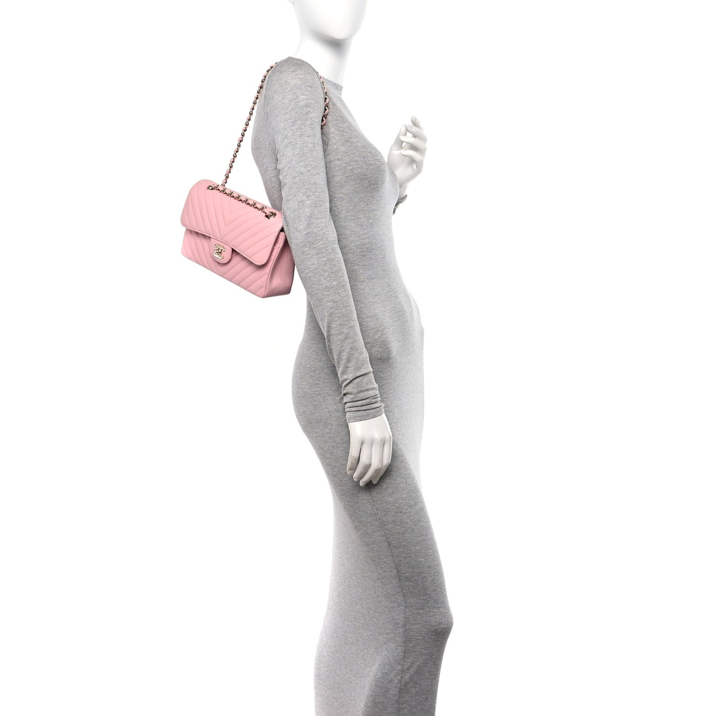 Caviar Chevron Quilted Small Double Flap Pink