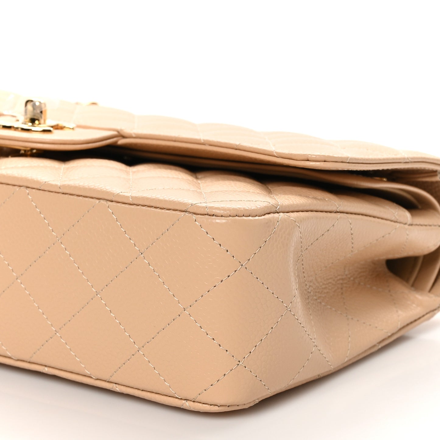 Caviar Quilted Medium Double Flap Beige