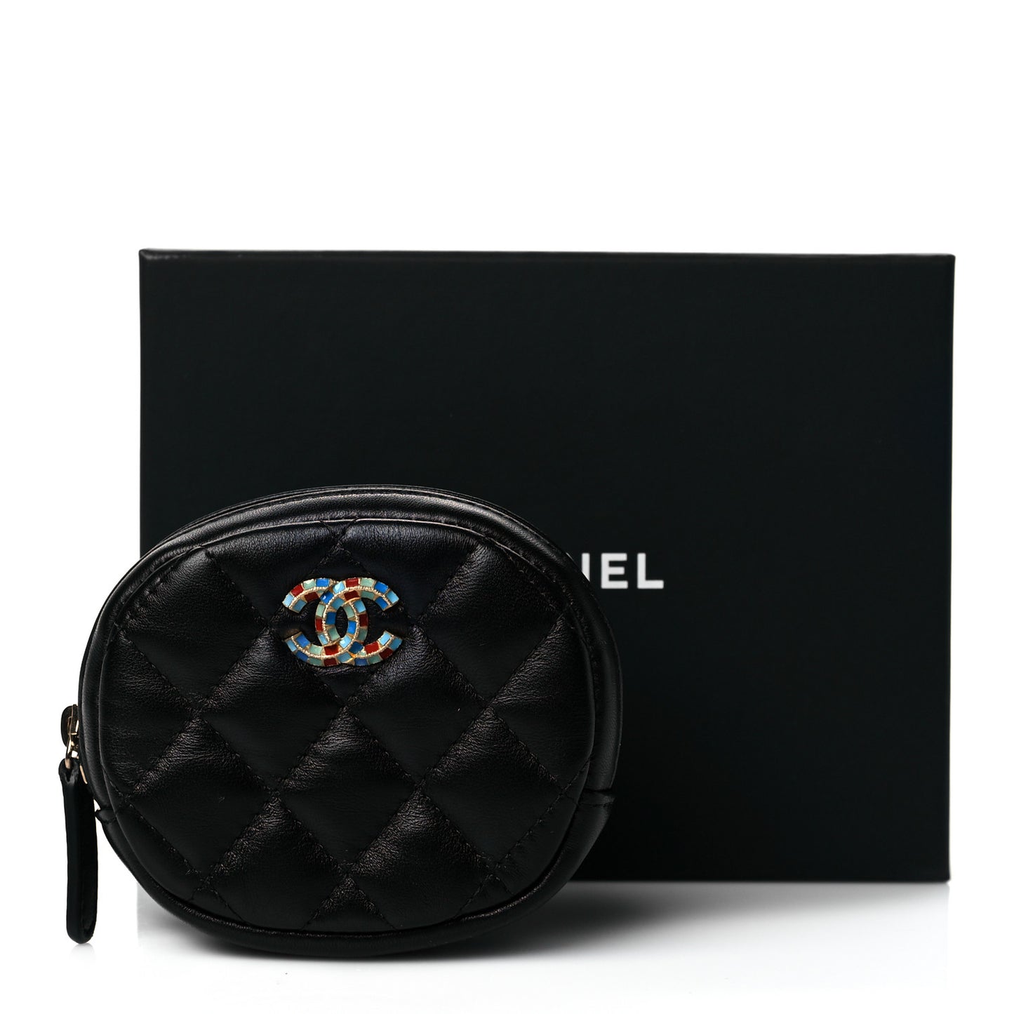 Lambskin Enamel Quilted Zip Around Classic Coin Purse Black