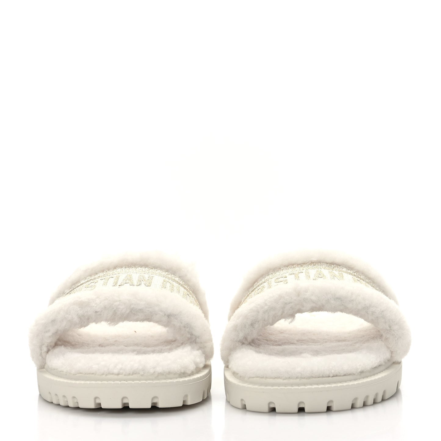 Shearling Canvas Lurex Embroidered Dway 10mm Slide Sandals 38 Natural Platinum