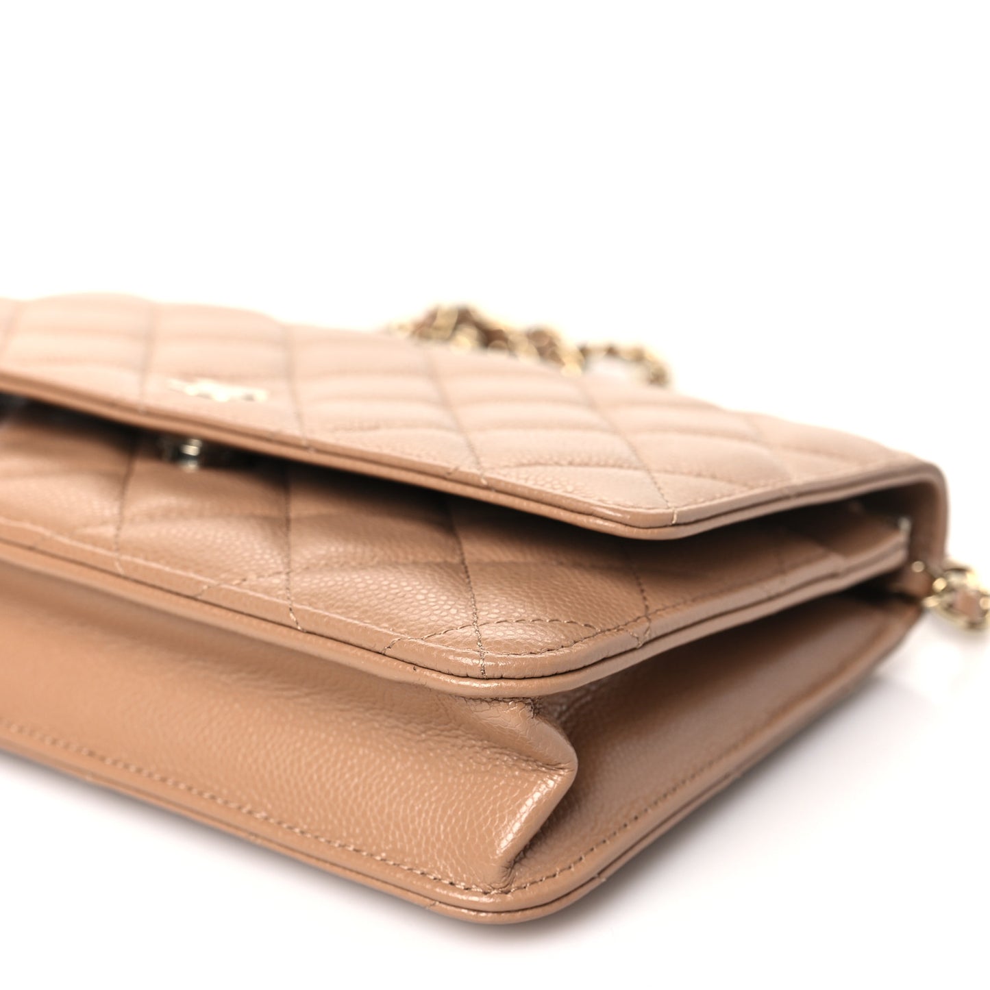 Caviar Quilted Wallet on Chain WOC Dark Beige