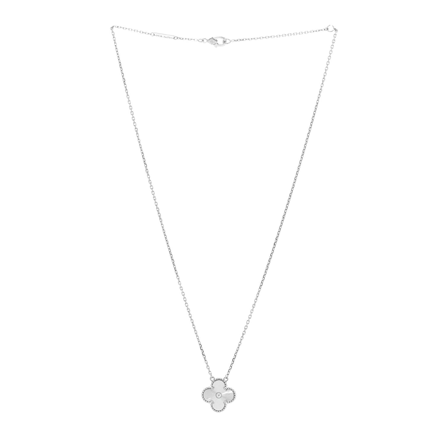 18K White Gold Guilloche Vintage Alhambra Pendant Necklace