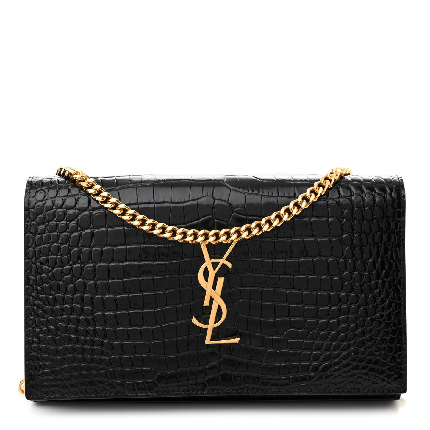 Calfskin Crocodile Embossed Cassandre Wallet On Chain WOC Black